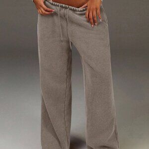 Light Grey Casual Women's Drawstring Waist Pockets Wide Leg Loose Sweatpants